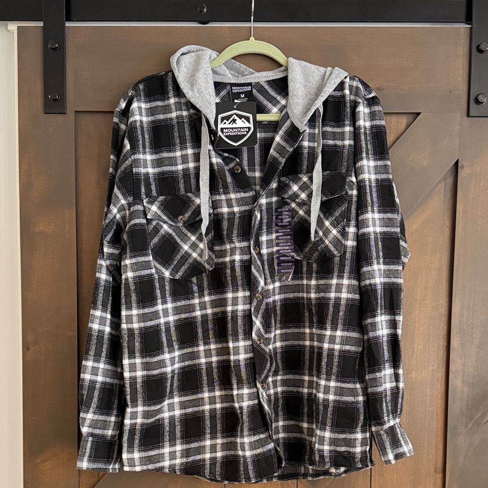 Casual Black and Gray Plaid Button Down Shirt